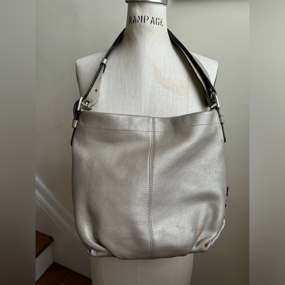 Coach F15064 Silver Champagne Pebbled Leather Hobo Shoulder Bag Adjustable